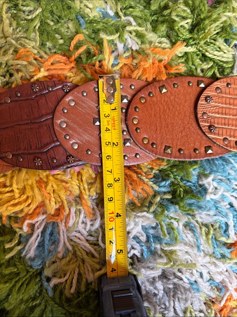 Brown Studded Leather Wide Belt with Decorative Buckle + Studs - Picture 8 of 8